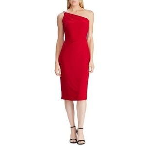 NWT Lauren Ralph Lauren Red Rhinestone Chain One Shoulder Evening Dress Size 6